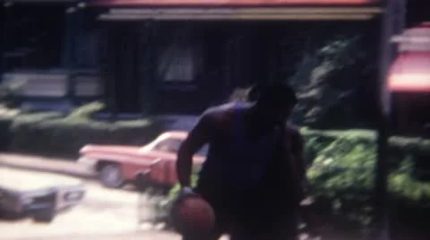 Two black Guys Playing Basketball 70s 16mm Super8 Stock Footage