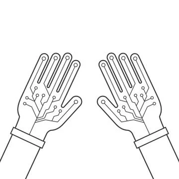 Two black hands thin line with virtual gloves Stock Illustration