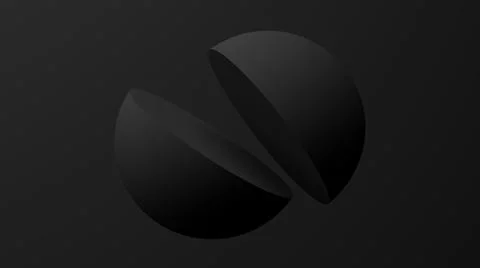 Two black hemispheres, black background. Monochrome illustration, 3d render. Illustrazione stock