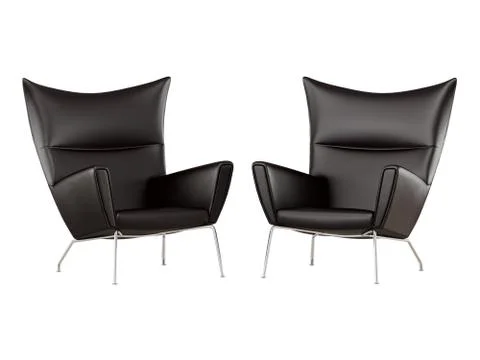 Two black leather armchairs on a white background top view 3d rendering Stock Illustration