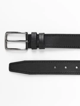 Two black leather belts flat lay Stock Photos