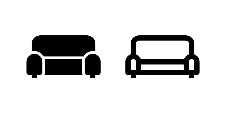 Two black line icons of sofas, representing furniture, interior design, hom.. Stock Illustration