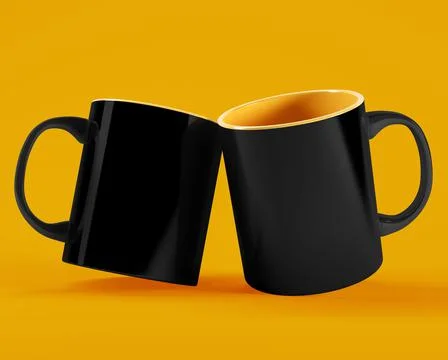Two black mugs floating Stock Illustration