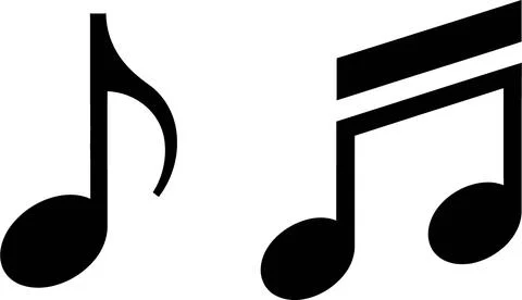 Two black musical notes, eighth note and beamed sixteenth notes, isolated o.. Stock Illustration