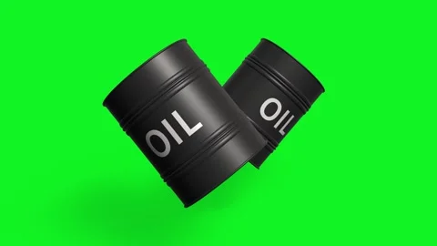 Two Black Oil Barrels Floating on Green Background Loop Stock Footage 314699058