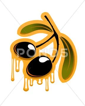 Two black olives dripping olive oil Stock Illustration