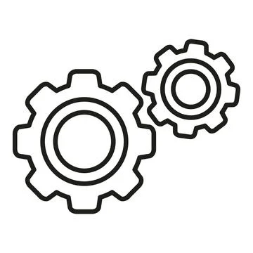 Two black outline gears meshing line icon Stock Illustration