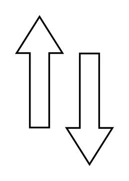 Two black outlined arrows, one pointing upwards and one pointing downwards. I イラスト素材