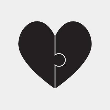 Two Black Piece Jigsaw Puzzle Heart Love. Stock Illustration