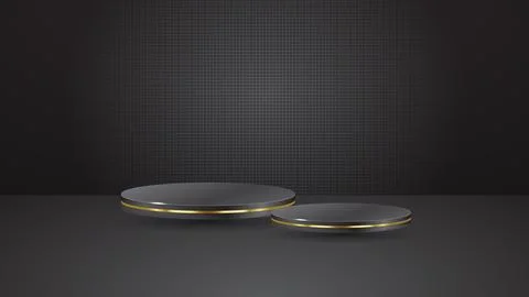Two black podiums on a black diagonal boxed textured background, premium de.. Illustrazione stock