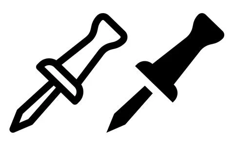 Two Black Push Pins Icon on White Background for Office Organization Stock Illustration