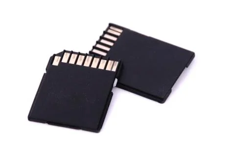 Two black SD card digital storage device on white background isolated Stock Photos