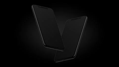 Two Black Smartphones in Diagonal Angle. Editable Dark Mockup Stock Illustration