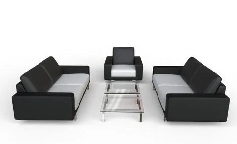 Two Black Sofas And Armchair Stock Illustration