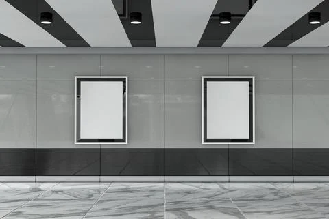 Two Blank Billboard Frames with Free Space for Your Design in Subway Station. Illustrazione stock