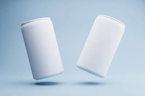 Two blank cans levitate, studio backdrop, packaging mock-up Stock Illustration