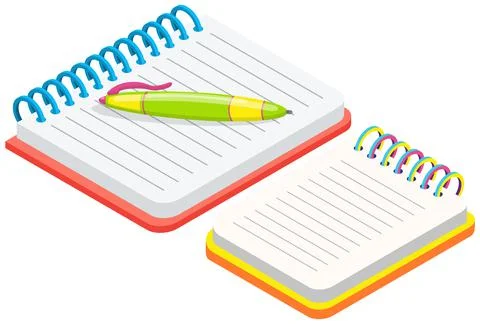 Two blank empty spiral notepad, notebook. Opened sketchpad with blank white Illustrazione stock