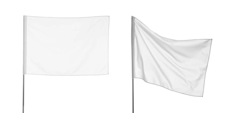 Two blank flags on white background, collage. Banner design Stock Photos