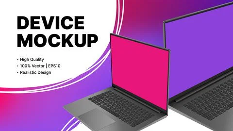 Two Blank Laptop Models. Pink Banner Collection Stock Illustration
