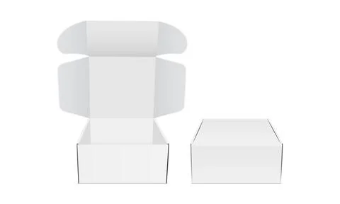 Two Blank Packaging Boxes Mockup with Opened and Closed Lid Stock Illustration