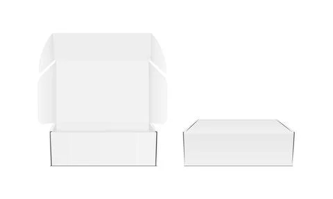 Two Blank Packaging Boxes, Opened and Closed, Front View Stock Illustration