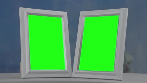 Two blank picture frames with green empty screens Stock Footage 281725606