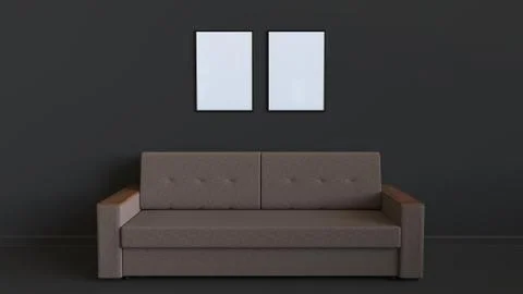 Two blank posters in the frames on the wall above sofa Stock Illustration