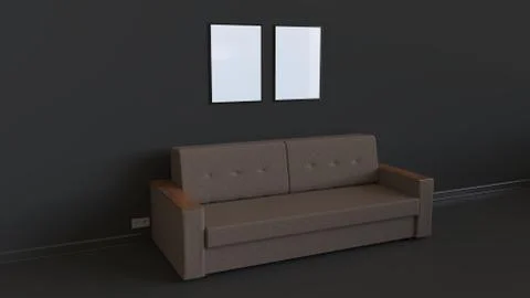 Two blank posters in the frames on the wall above sofa Stock Illustration