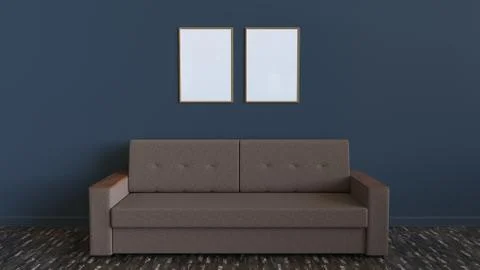 Two blank posters in the frames on the wall above sofa Stock Illustration