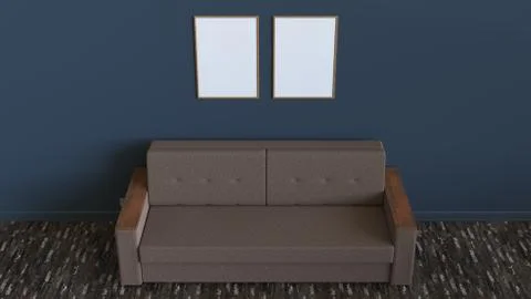 Two blank posters in the frames on the wall above sofa Stock Illustration