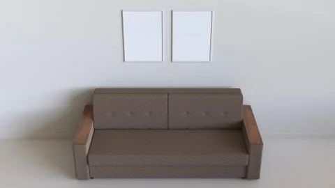 Two blank posters in the frames on the wall above sofa Stock Illustration