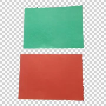 Two blank rectangular paper sheets in green and red colors for notes and cr.. 写真素材