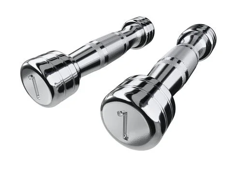 Two blank Round Dumbbells with number 1, chrome weightlifting gym equipment Stock Illustration