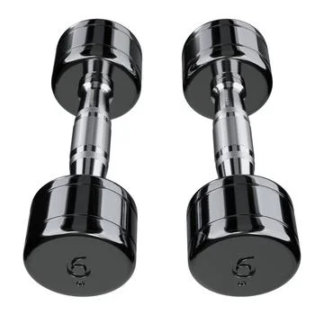 Two blank Round Dumbbells with number 6, black weightlifting gym equipment Stock Illustration