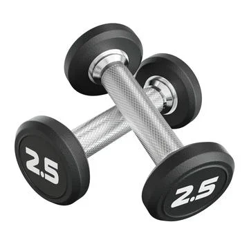 Two blank Round Rubber Dumbbells, number 2.5, weightlifting gym equipment Illustrazione stock