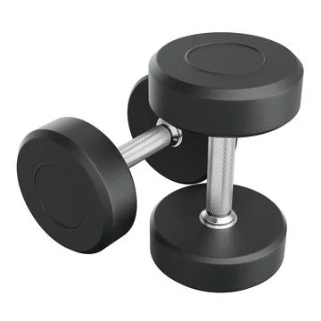 Two Blank Round Rubber Dumbbells, weightlifting gym equipment top view Stock Illustration