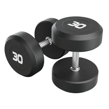 Two Blank Round Rubber Dumbbells with number 30, weightlifting gym equipment Illustrazione stock