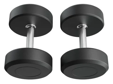 Two Blank Round Rubber Dumbbells, weightlifting gym equipment top view Stock Illustration