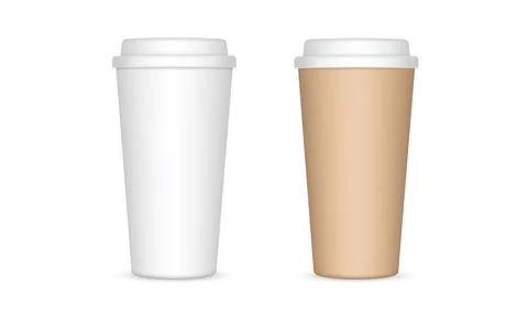 Two Blank Tall Coffee Cups Mockups, Isolated on White Background Stock Illustration