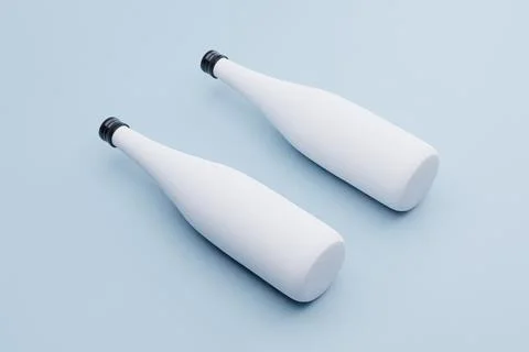 Two blank white bottles on blue background, mockup Stock Illustration