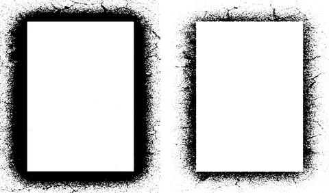 Two blank white frames with grunge texture designs on them, photo frame set イラスト素材