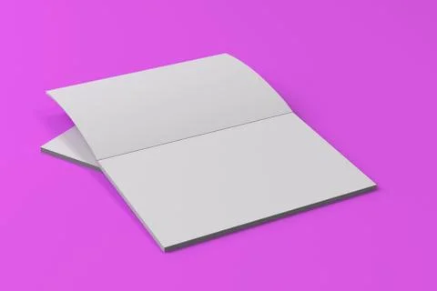 Two blank white open brochure mock-up on violet background Stock Illustration