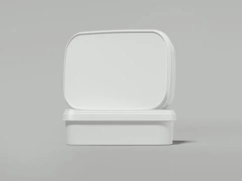 Two blank white plastic containers for food. 3d rendering Stock Illustration