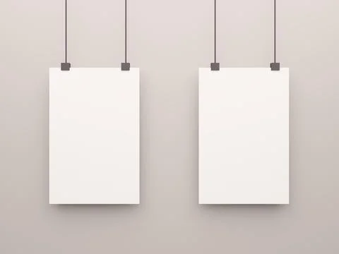 Two blank white posters mockup on gray background. Poster or paper sheet Stock Illustration