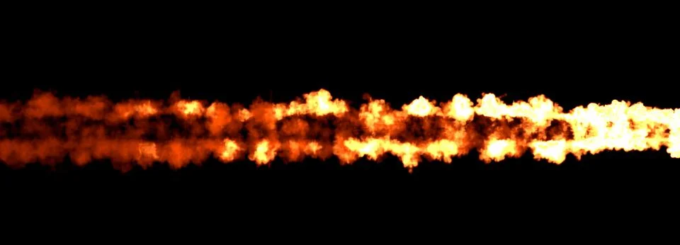 Two blazing lines of fire on black, isolated - object 3D rendering イラスト素材