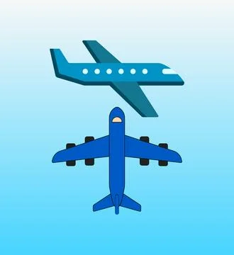 Two blue airplanes in flight with air travel passenger jet private jet Stockillustratie