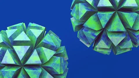 Two blue and green abstract spheres, close-up. 3d render. Stock Illustration