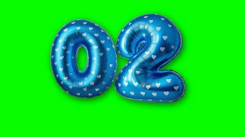 Two blue balloons with heart pattern on a green screen. Perfect for birthday, Illustrazione stock