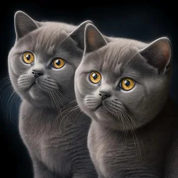 Two blue British kittens at the age of four months with a thick coat close-up Stock Illustration
