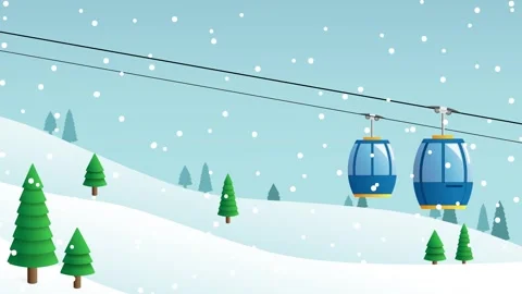 Two blue cable cars transporting skiers up a snowy mountain on a winter day.. Stock Footage 283539662